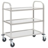vidaXL Cărucior Bucătărie 3 Niveluri, 96.5x55x90cm, Oțel Inoxidabil, Argintiu, Mobil, Servire