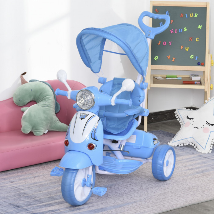 HOMCOM Tricicleta pentru copii 18-72 luni cu muzica mumina Albastra Blu Sarcina Max. 25kg