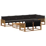 vidaXL Set de canapele de exterior cu pernă 9 pcs Natural și Negru 3381524