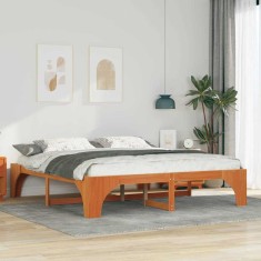 vidaXL Cadru de pat de podea Maro 200 x 200 cm Lemn masiv de pin 872976