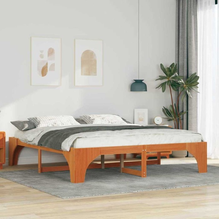 vidaXL Cadru de pat de podea Maro 200 x 200 cm Lemn masiv de pin