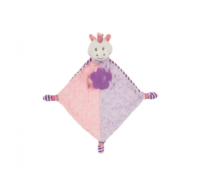 Scutec pentru bebelusi, cu unicorn masticabil, liliac roz, 35x33cm