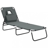 Sezlong pliabil gri tesatura Oxford &amp; otel vopsit electrostatic