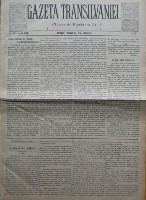 Gazeta Transilvaniei , Numer de Dumineca , Brasov , nr. 8 , 1907 foto