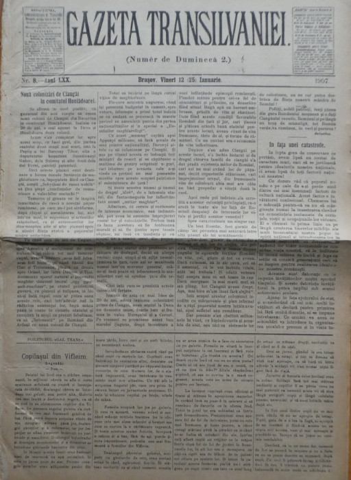 Gazeta Transilvaniei , Numer de Dumineca , Brasov , nr. 8 , 1907