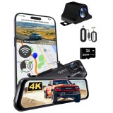 Camera Auto tip Oglinda QOVU&reg; Card 32GB si Kit monitorizare parcare incluse, Ecran 9.66 inch Touchscreen, Vedere Nocturna, Senzor G, WiFi, Camera Mars