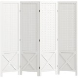 HOMCOM Paravan interior din lemn 4 panouri separator de cameră pliabil panou perforat 152 x 1,7 x 144,5 cm alb | Aosom Romania