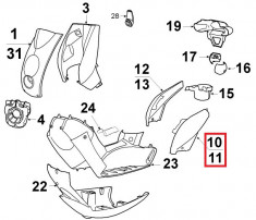 Carena laterala stanga spate originala Peugeot Ludix 10 One - Snake - Ludix 12 Blaster - Ludix 14 Classic - Elegance 2T 50cc (rosie) foto