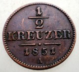 1.493 AUSTRIA 1/2 KREUZER 1851 A, Europa, Cupru (arama)