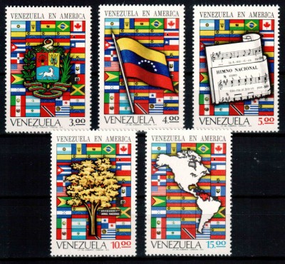 Venezuela 1972, Mi #1897-1901**, Vnz in America, harti, steaguri, MNH! Cota 40&amp;euro;! foto