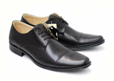 Pantofi barbati negri - eleganti din piele naturala cu siret MARCONBOX foto