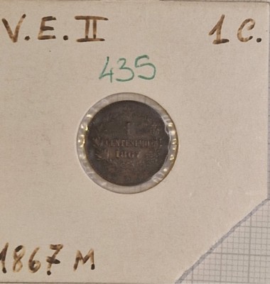 435 Italia, Italy, 1 Centesimo - Victor Emmanuel II, 1867, KM#1.1, stare buna foto