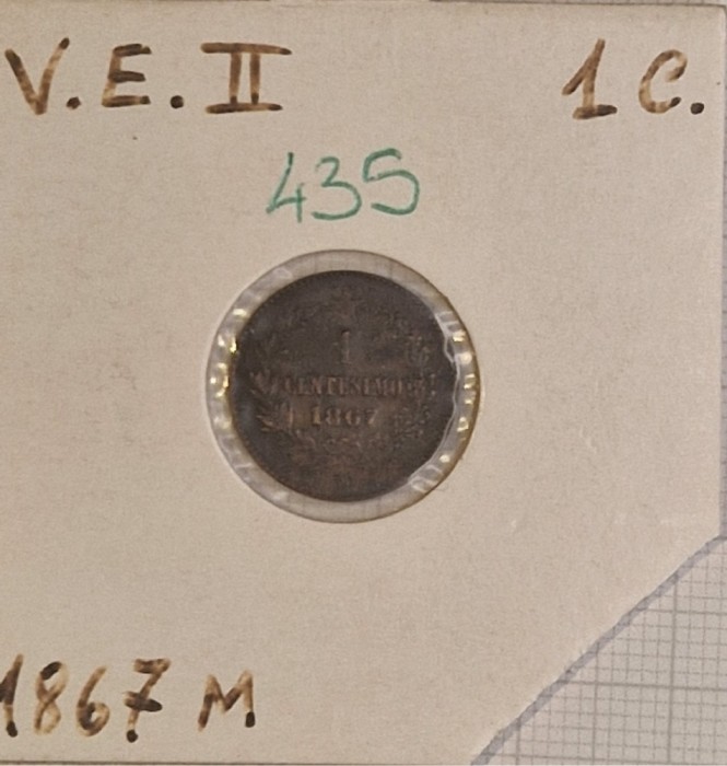 435 Italia, Italy, 1 Centesimo - Victor Emmanuel II, 1867, KM#1.1, stare buna