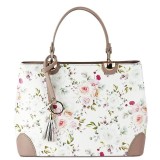 Cumpara ieftin Geanta nude cu imprimeu floral din piele naturala 1330 M9