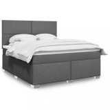 Cumpara ieftin Pat box spring cu saltea, gri &icirc;nchis, 180x200 cm, textil
