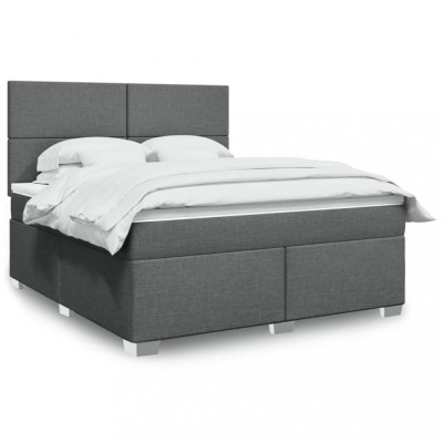 vidaXL Pat box spring cu saltea, gri &amp;icirc;nchis, 180x200 cm, textil 3292861 foto