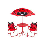 Set mobilier pentru gradina pliabil pentru copii MCT Garden, compus din 1 masa cu umbrela, 2 scaune, Rosu, Strend Pro