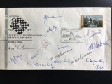 Turneul internațional feminin de șah Timișoara 1975 - &icirc;ntreg poștal cu autografe