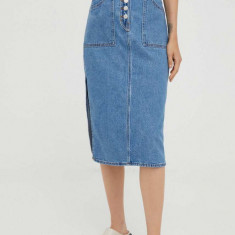 Levi's fusta cu doua fete culoarea albastru marin, midi, drept