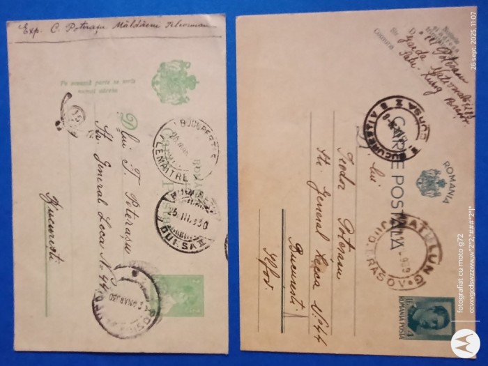 grup doua carti postale Romania Regala, Corespondenta anii 1930