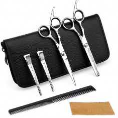 Set complet foarfeca tuns filat clame inox geanta frizerie coafor barber foto