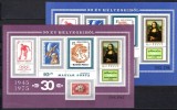 UNGARIA 1975-BLOC 114a+114bB-DANTELAT SI NEDANTELAT-30 ANI TIMBRE UNGARIA+VIGNETE BLOC MNH