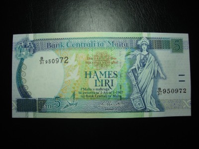 MALTA 5 LIRE 1967 EXCELENTA foto