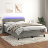 Cumpara ieftin Pat cu arcuri, saltea și LED, gri deschis, 140x200 cm, catifea