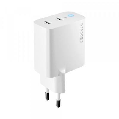 Incarcator Retea Forever TC-06-40CC, 40W, 3A, 2 x USB-C, Alb foto