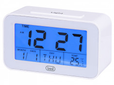 Ceas desteptator cu LCD SLD 3P50, termometru, calendar, alb, Trevi foto