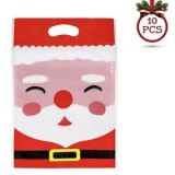 Pungi cadou rosii cu model Mos Craciun, cu inchidere zip, 15x23cm, 10 bucati, CMCLASS
