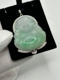 PANDANTIV AUR alb 18K + 56 Diamante = 1CT - Happy BUDDHA - JAD - JADEIT -Vintage