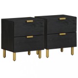 VidaXL Noptiere, 2 buc., negru, 40x33x46 cm, lemn masiv de mango