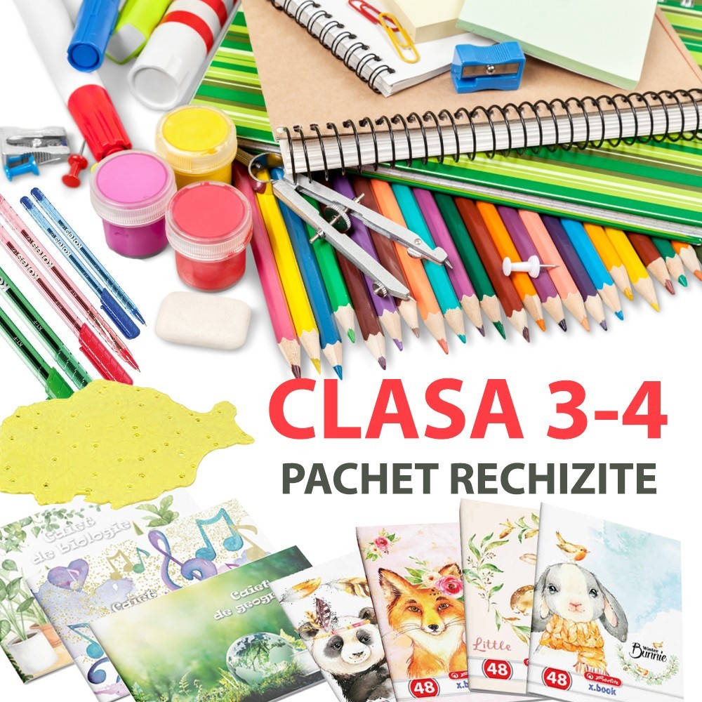 Pachet rechizite scolare, set complet elevi, 29 piese, pentru clasa 3-4 |  Okazii.ro