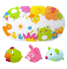 Set covoras de baie si 3 jucarii animalute, Knorr Toys, 69 x 39 cm