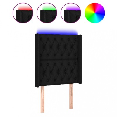 Tablie de pat cu LED, negru, 83x16x118/128 cm, textil foto