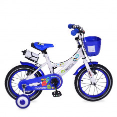 Bicicleta pentru baieti cu roti ajutatoare si cosulet 14 inch Little Monster Blue foto