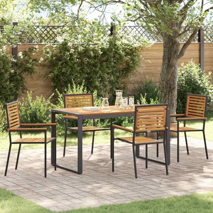 vidaXL Set de masă pentru grădină 5 pcs Negru și Lemn 140 x 80 x 75 cm