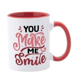 Cana maner rosu personalizata You make me smile, INOVATIX&reg;. 330ml, Oem