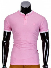 Tricou barbati, stil tunica, roz simplu, slim fit, casual - S843 foto