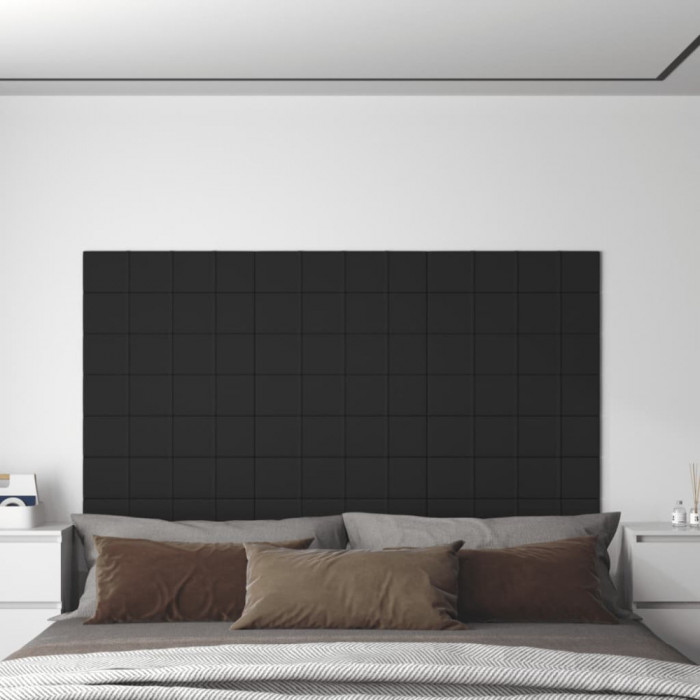 vidaXL Panouri de perete, 12 buc., negru, 60x15 cm, textil, 1,08 m&sup2;