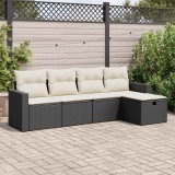 Cumpara ieftin Set mobilier de grădină cu perne, 5 piese, negru, poliratan
