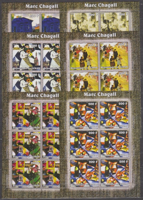 DB1 Ciad Tchad Arta Pictura Marc Chagall 4 MS MNH