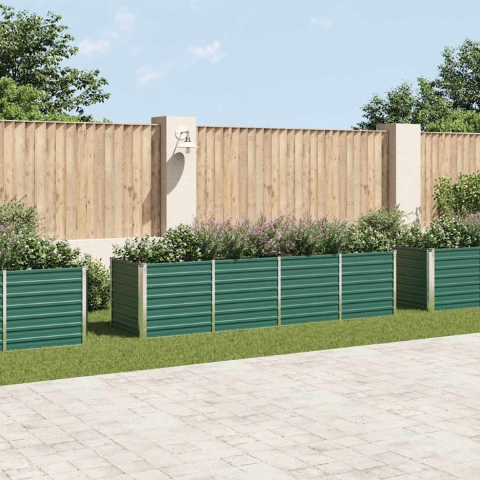 vidaXL Strat &icirc;nălțat de grădină, verde, 320x80x77 cm, oțel galvanizat