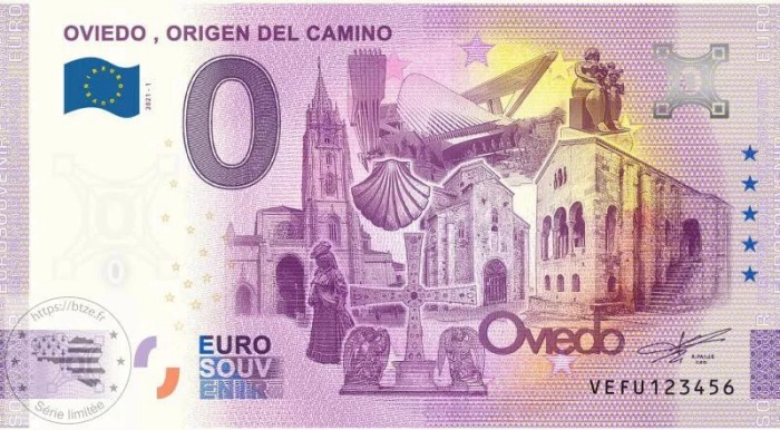 !!! 0 EURO SOUVENIR - SPANIA , OVIEDO , ORIGEN DEL CAMINO - 2021.1 - UNC // NU TRIMIT PRIN CURIER