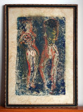 Les Baigneuses - tablou erotic tehnica mixta pe hartie cu fibre, 33x48cm
