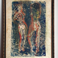 Les Baigneuses - tablou erotic tehnica mixta pe hartie cu fibre, 33x48cm
