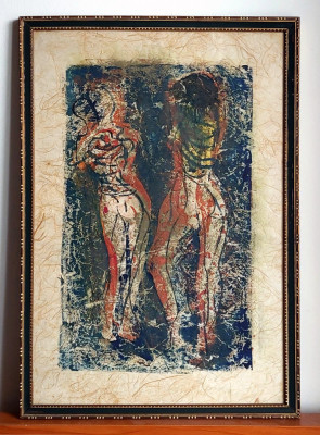 Les Baigneuses - tablou erotic tehnica mixta pe hartie cu fibre, 33x48cm foto