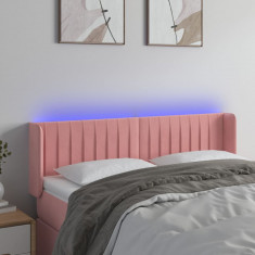 vidaXL Tăblie de pat cu LED, roz, 147x16x78/88 cm, catifea foto
