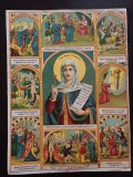 PM410N Sf&acirc;nta Paraschiva, litografie rom&acirc;nească religioasă de epocă